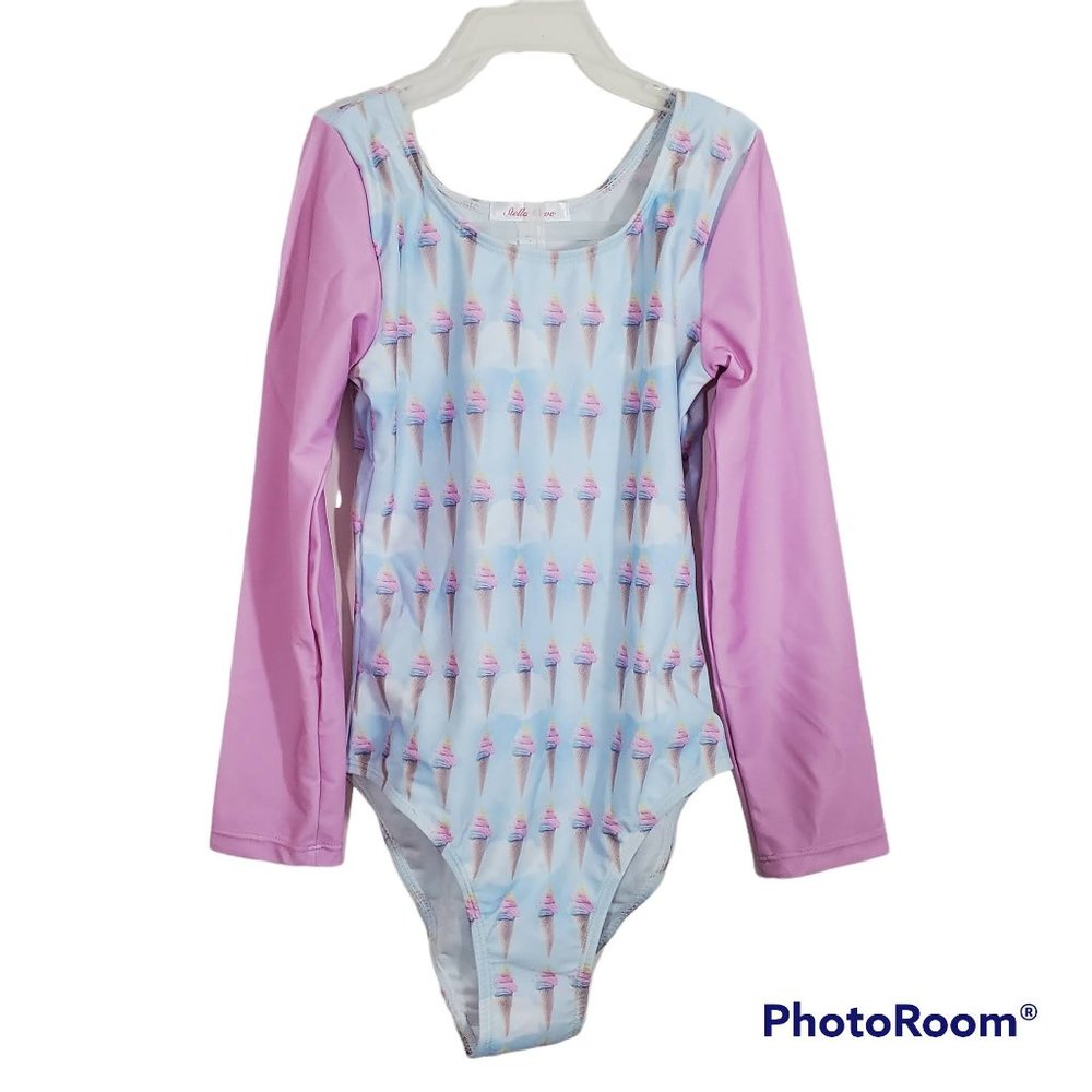 NWT Stella Cove Girls Ice Cream Swimsuit Rash Guard Pink Pastel Size 8